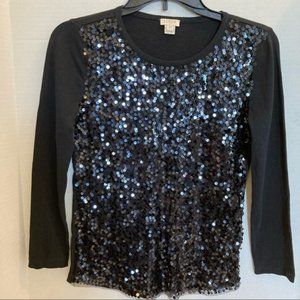 J. Crew Sequin Black Blouse Size: XXS